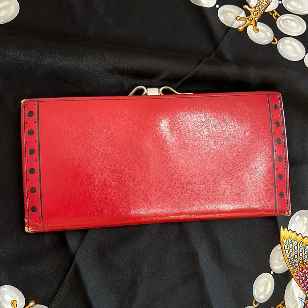 Vintage King saddle cowhide full-size double kiss lock wallet red